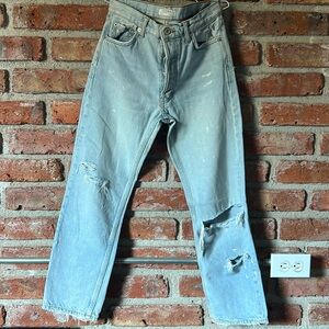 ZARA Light Wash Distressed Straight-Leg Jeans